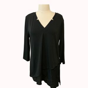 NWT New Magnolia Grace Black Osher Asymmetrical V-neck Top Large Stitch Fix